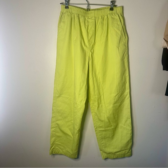 Vintage Wide Leg Bright Green Elastic Waist CABIN CREEK Cotton Pants, M - Picture 1 of 7